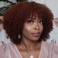 Short curly high temperature silk wig in reddish brown with Qi bangs for women, exotic European-American style