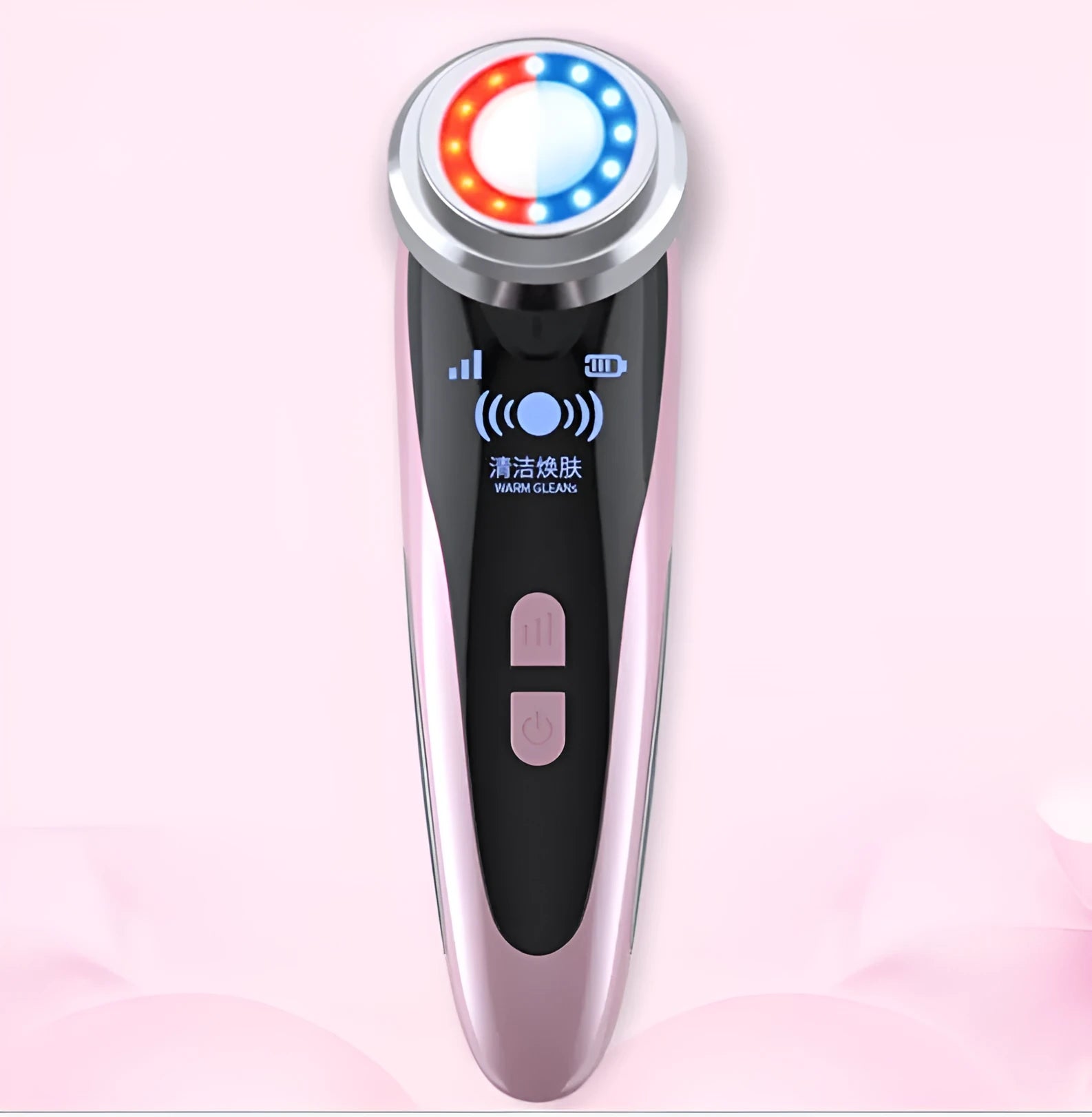 Beauty instrument cleanser in rose pink with 48x55x153mm size and 3 gear settings