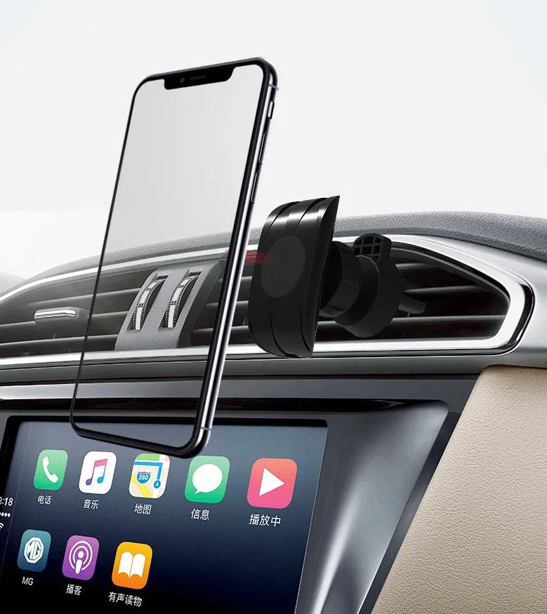 Black car phone holder with magnetic mount and adjustable rotation head