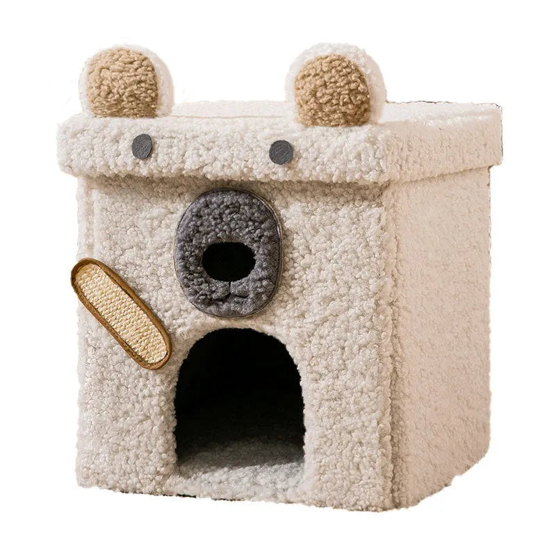 Foldable stool doghouse for small dogs, 35x35cm, with removable washable Teddy velvet cover in green dinosaur colour
