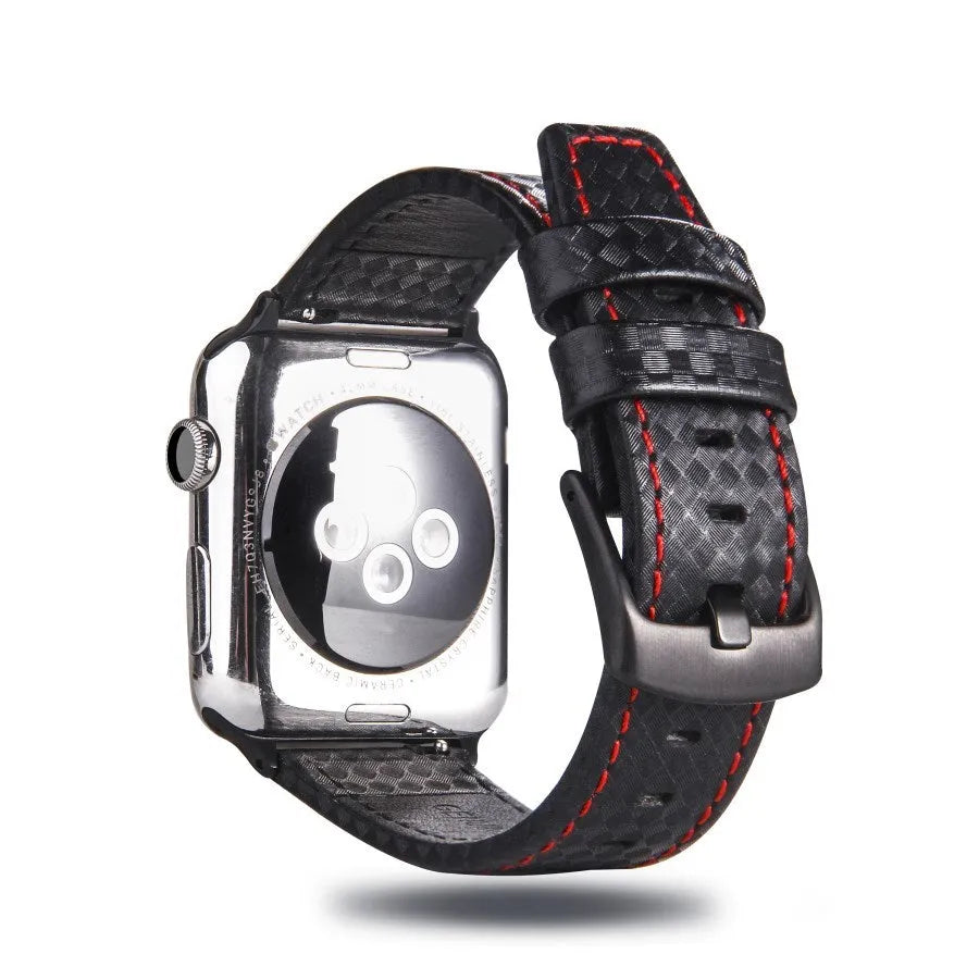 Carbon fibre leather Apple Watch strap in multiple colours with PC hard case