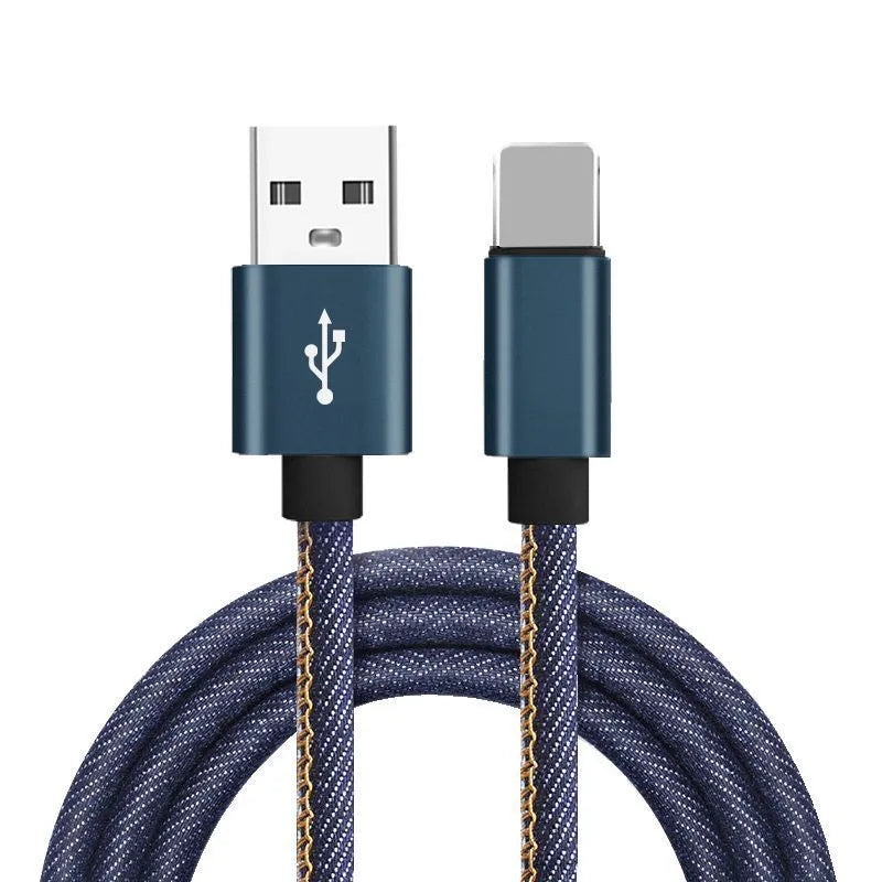 Denim braided USB-C charging cable with aluminium connectors in three length options