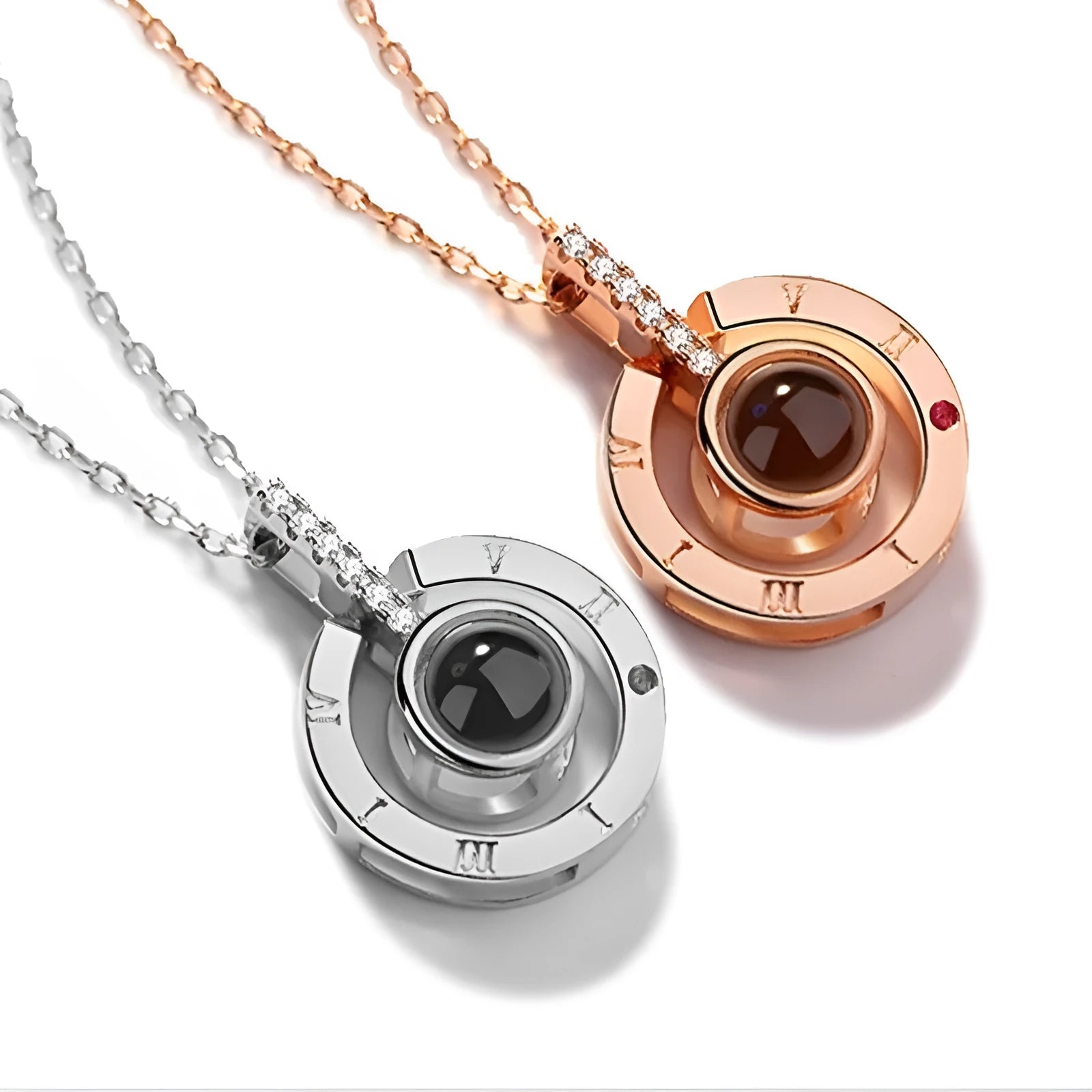 I Love You necklace with zircon pendant in silver, 100 languages design, chain length 40+5 cm