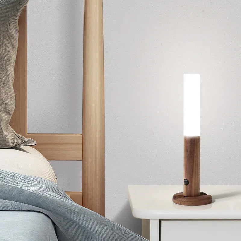 Smart Sensor Light LED desk lamp solid wood base organic glass panel warm white light