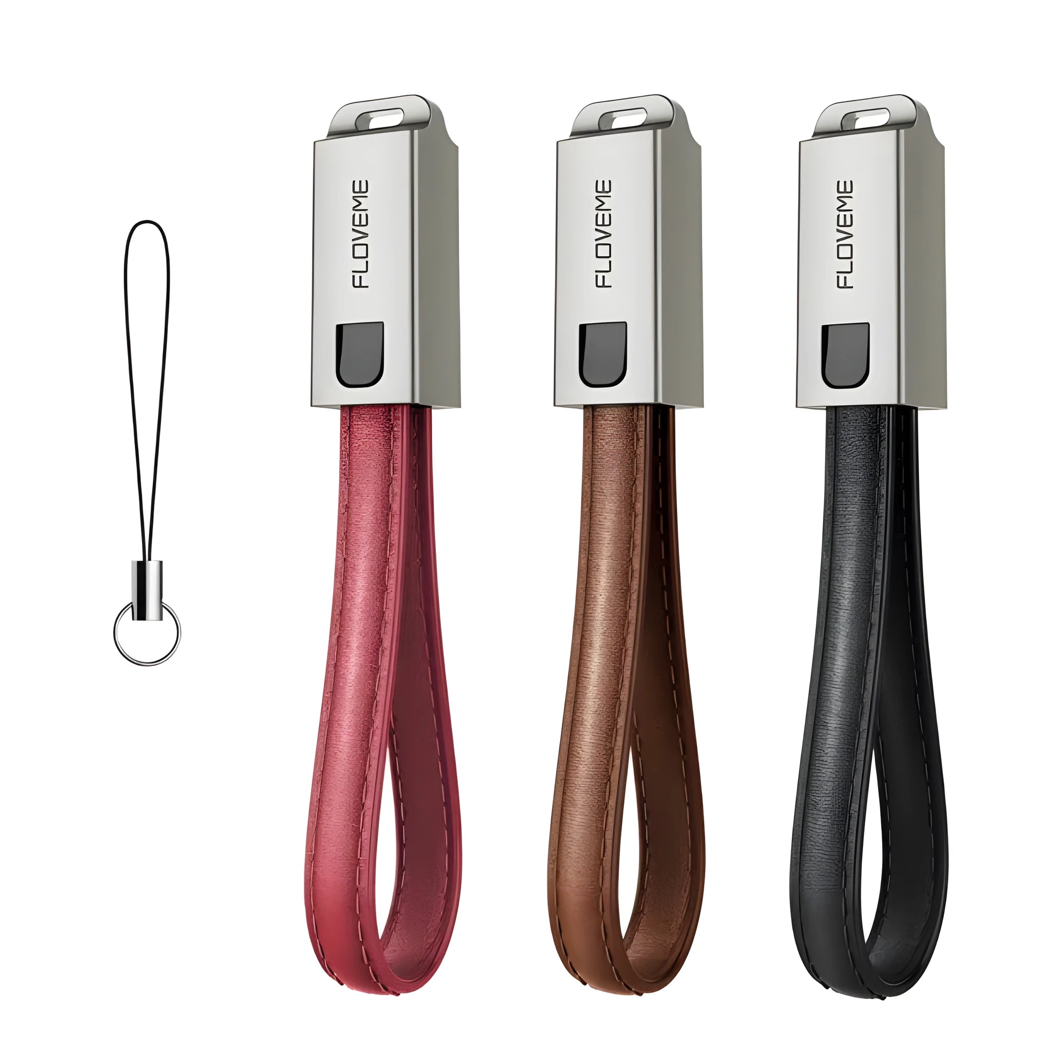 14cm leather iPhone charging cable with zinc alloy lightning connector in three colours