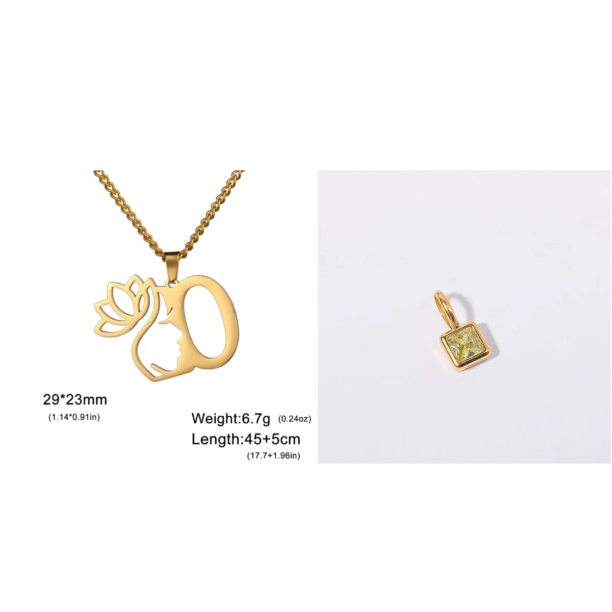 Stainless steel necklace with letter pendant on cross chain in gold or silver electroplated finish