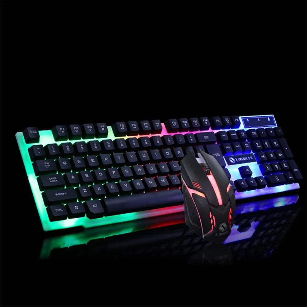 GTX300 black and white wired gaming keyboard and mouse set with colour backlighting