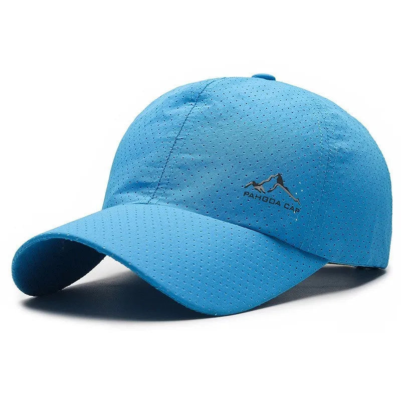 Adjustable polyester baseball cap in Army Green colour with breathable hollow design on a white background.