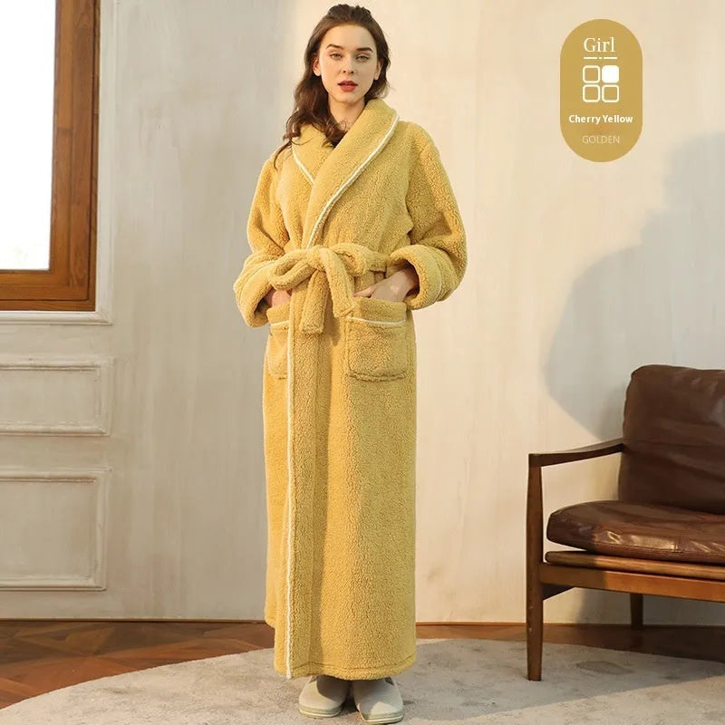 Thickened winter flannel bathrobe in Angola red available in plus sizes M, XL, XXXL