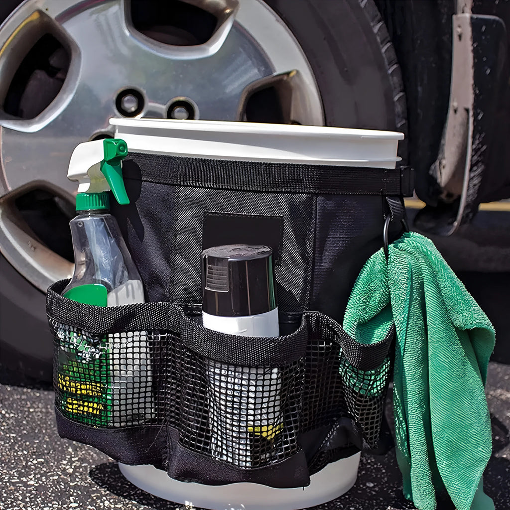 Black cylindrical polyester storage bag for 5-gallon barrels with carrying handles