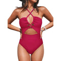 Women's backless one-piece swimsuit in solid colour with Asian sizing