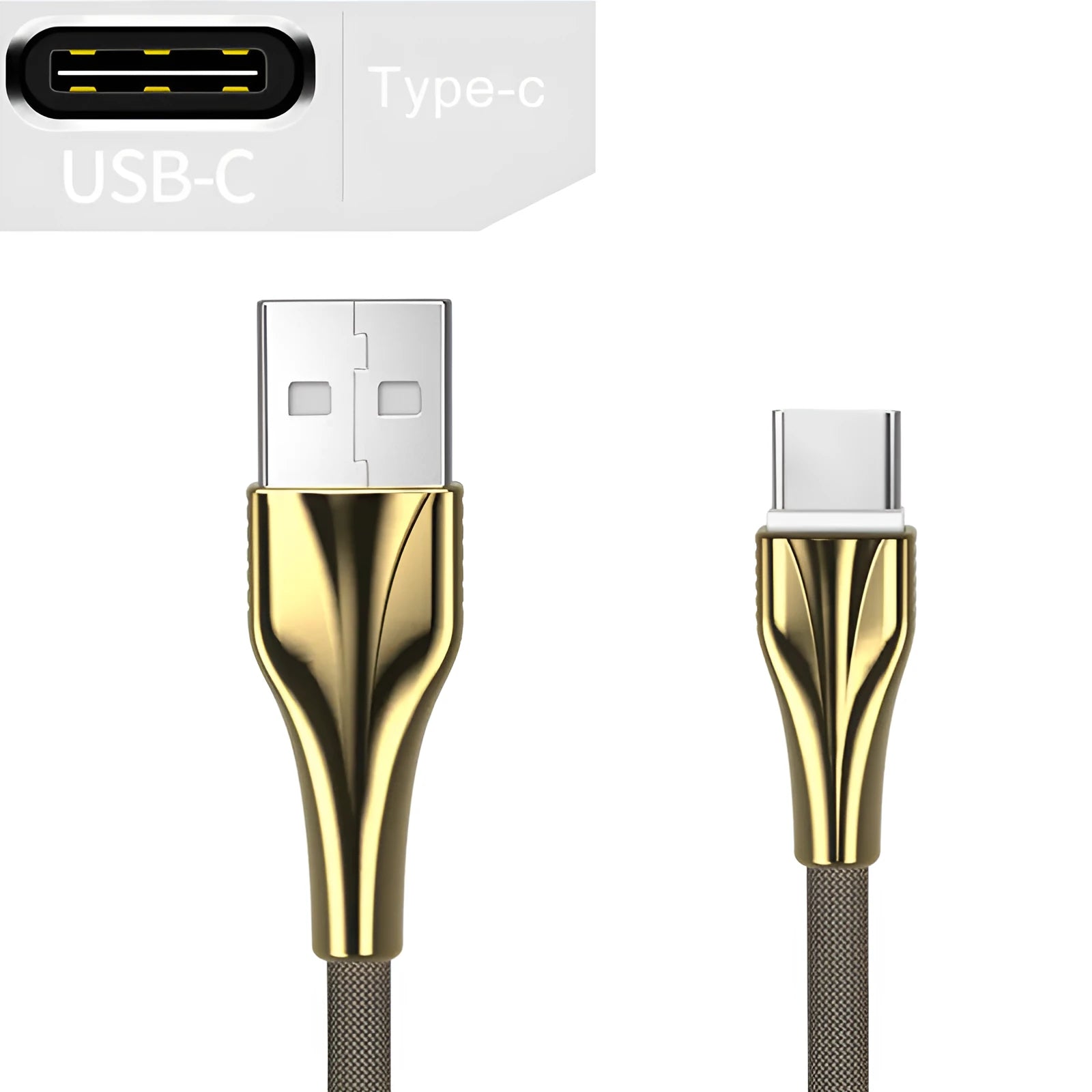 1m aluminium alloy braided data cable in black with Type-C connector on white surface