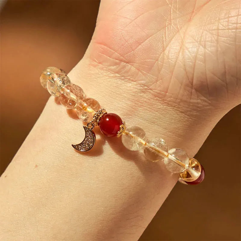 Handmade citrine crystal moon boom bracelet for women, niche style, natural stone accessory