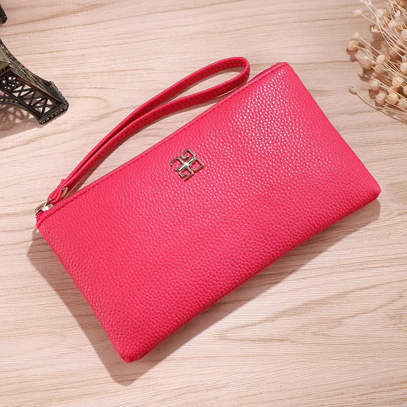 Long 55-inch PU leather phone wallet handbag with zipper closure in multiple colour options