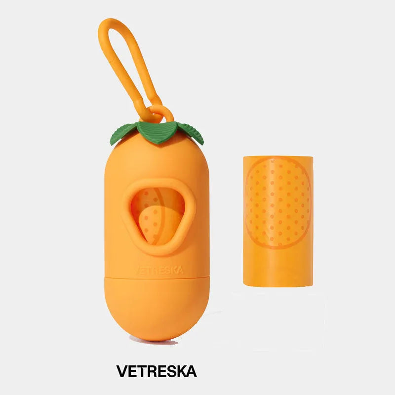 Thickened plastic dog poo bag dispenser capsule in strawberry design with a roll of scented inner bags