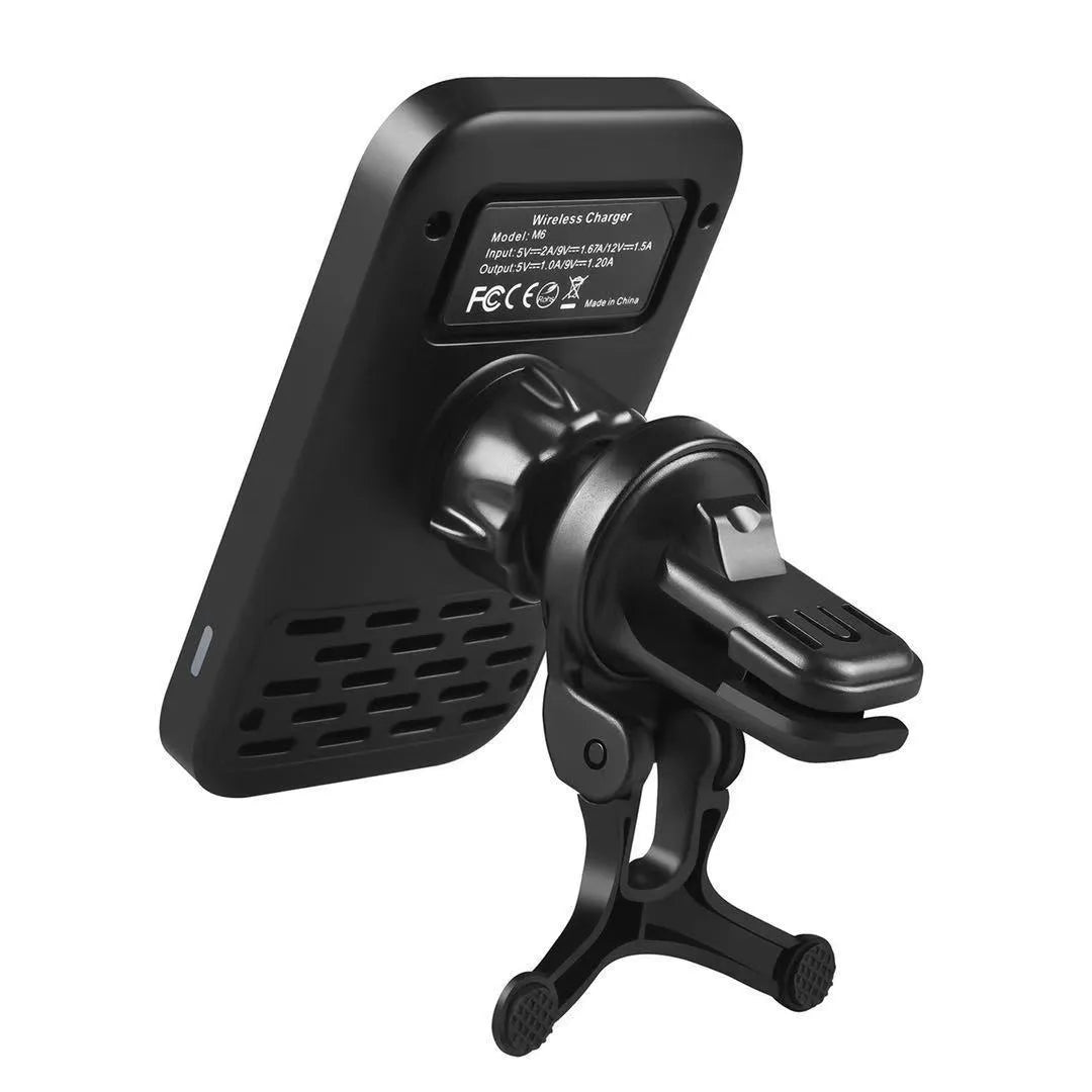 M6 black magnetic car phone mount with wireless charging and USB cable