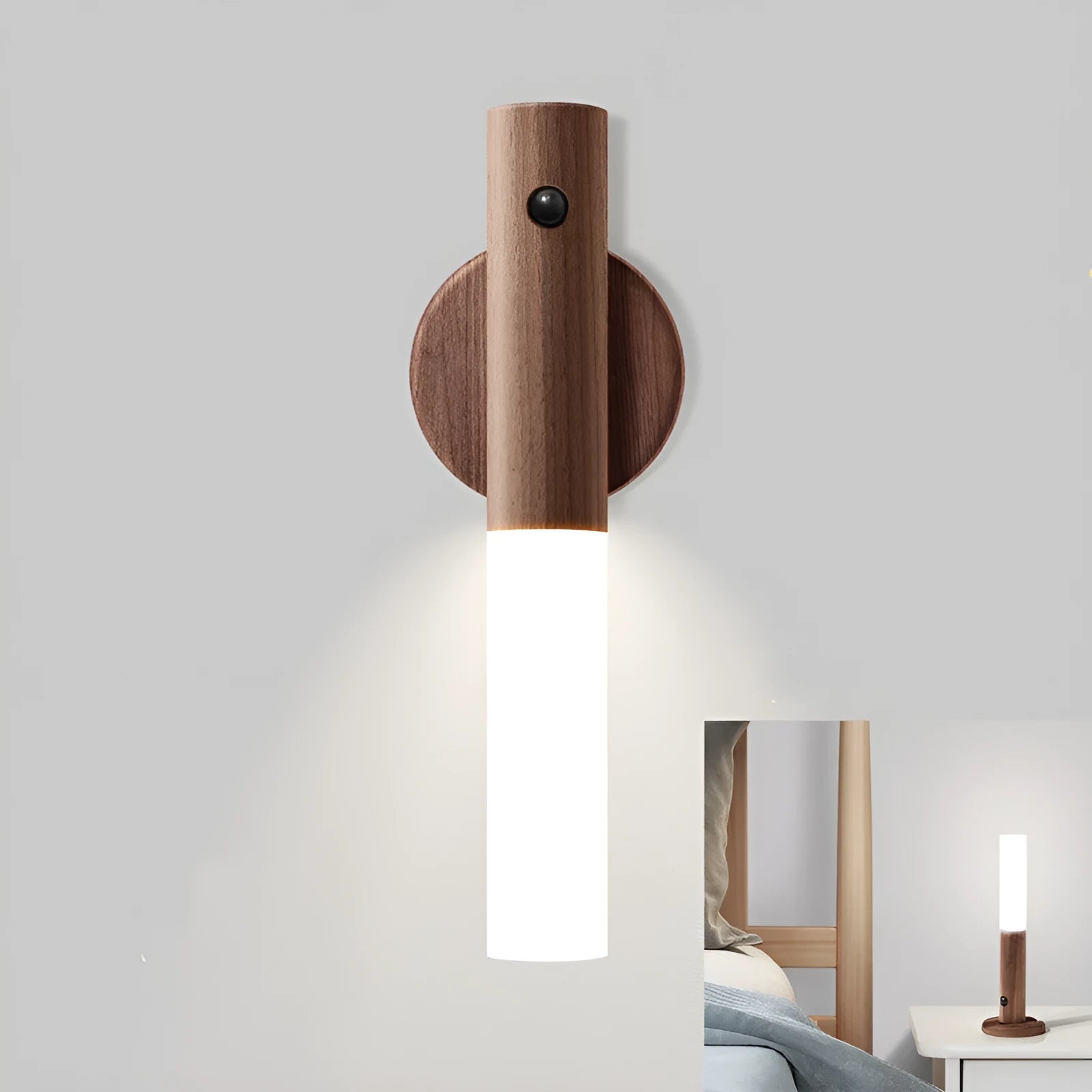 Smart Sensor Light LED desk lamp solid wood base organic glass panel warm white light