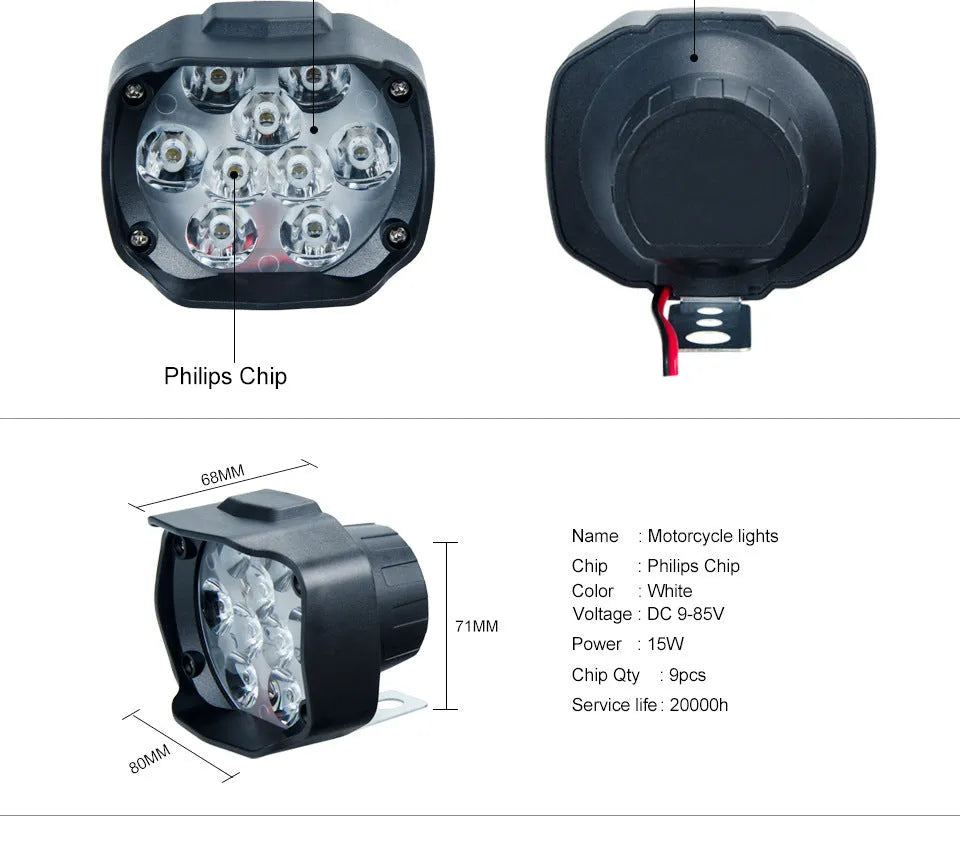 L15 motorcycle LED headlights with 9 and 18 beads, 1300LM, external mount for electric cars