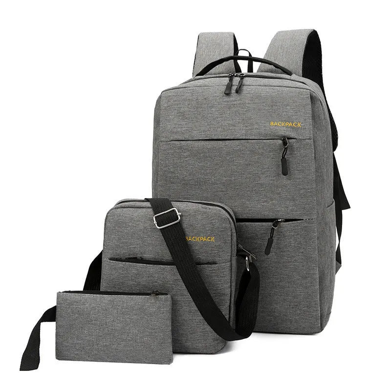 Men's three-piece computer bag set in waterproof nylon with USB charging ports
