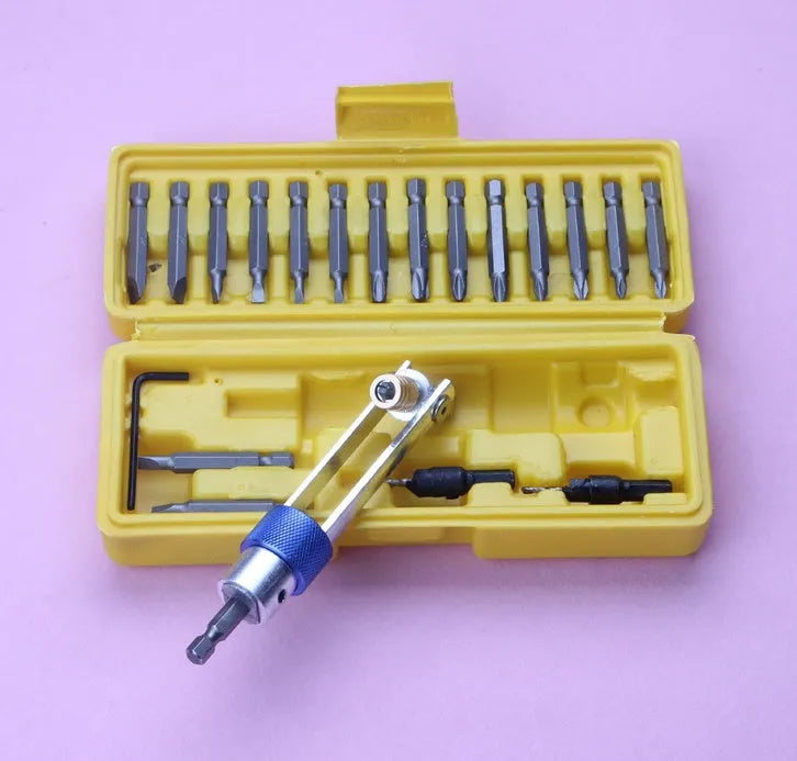 Half Time Drill adapter kit with swivel head and 18 drill bits including Phillips, flathead, and countersink types