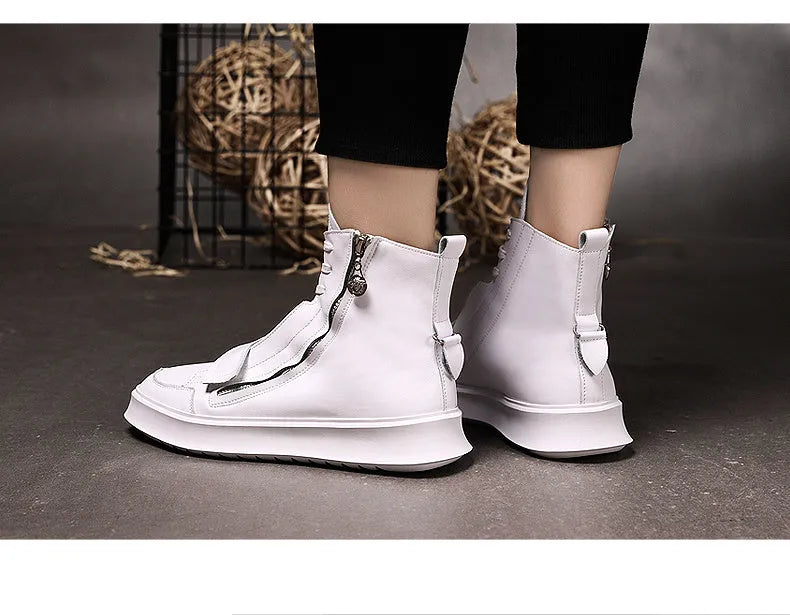 Men's black PU leather ankle boots in high-top sneaker style with microfiber construction