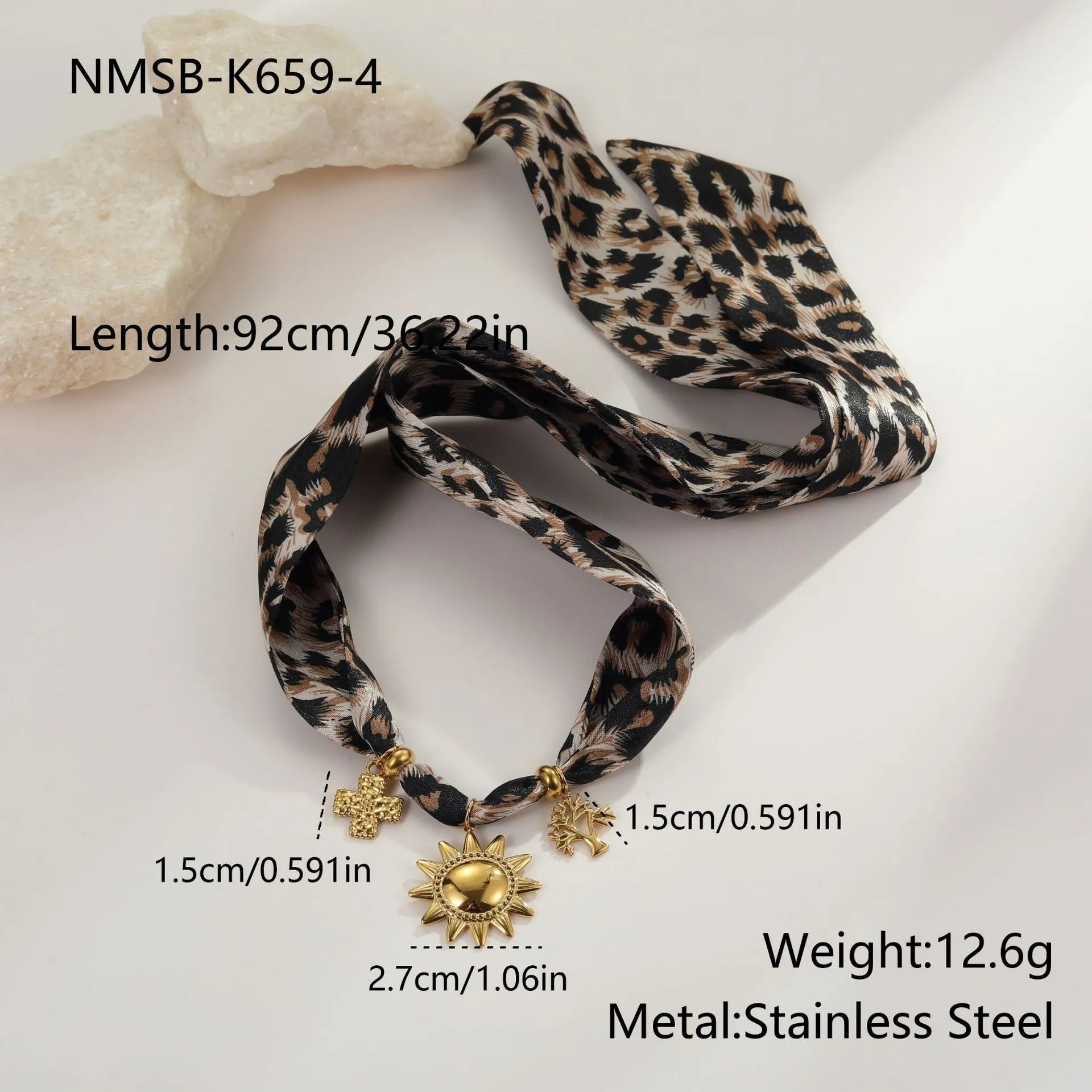 Gold tone 18K electroplated stainless steel necklace with regular chain on white background