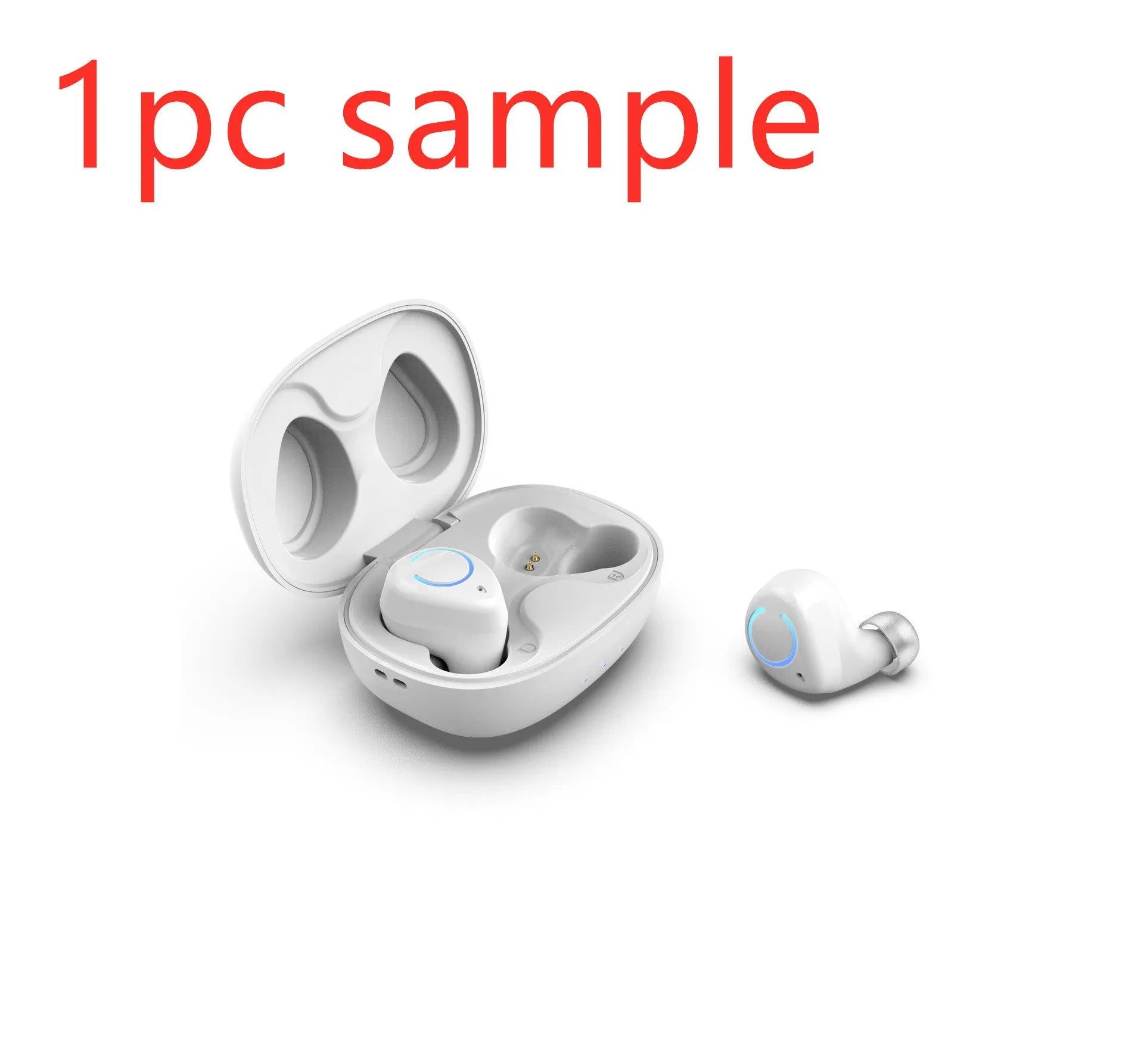 Black and white M18 true wireless in-ear stereo headphones with Bluetooth 5.0 shown with charging case