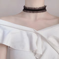 Velvet ruffled alloy clavicle necklace with flower pendant and snake bones chain in three colours