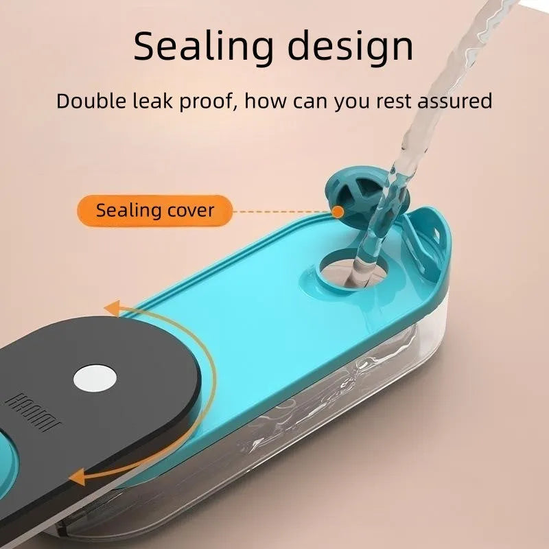Blue portable pet water bottle with fold-out silicone drinking bowl for dogs and cats.