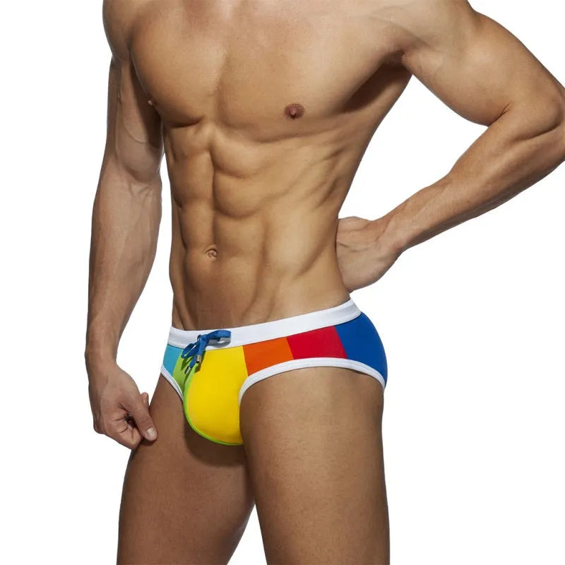 Rainbow swim briefs for men in quick-dry fabric, beach sports wear size M to XXL