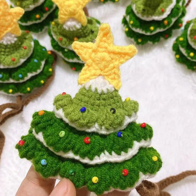 Green handmade woolen pet Christmas hat on a small dog with ins style