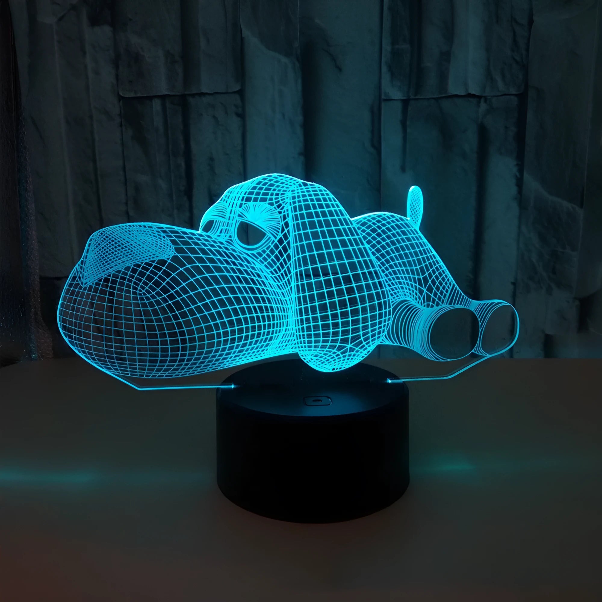 Doggo Desktop Lamp showing 3D illusion effect with multi-colour LED lighting