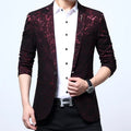 Men's slim casual Korean-style suit in black with suit collar, single-breasted button, and long sleeves on a mannequin