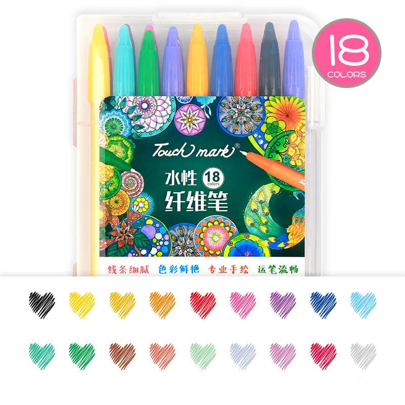 Touch Mark water-based fibre pens in assorted colours with cap closure, PVC barrel, for drawing and hand-account writing