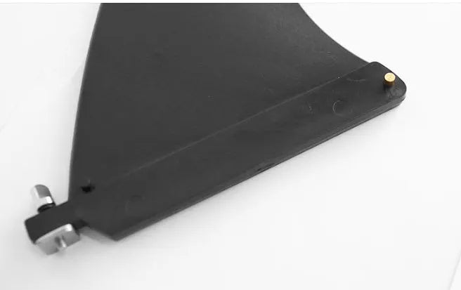 SUP paddle with large removable plastic fish fins attached, shown as a paddleboard accessory.
