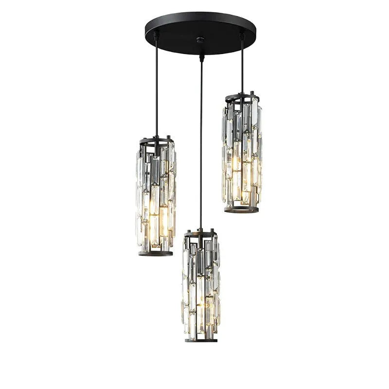 Industrial single head LED droplight with crystal design in black, gold, or chrome finish for bedside or aisle use.