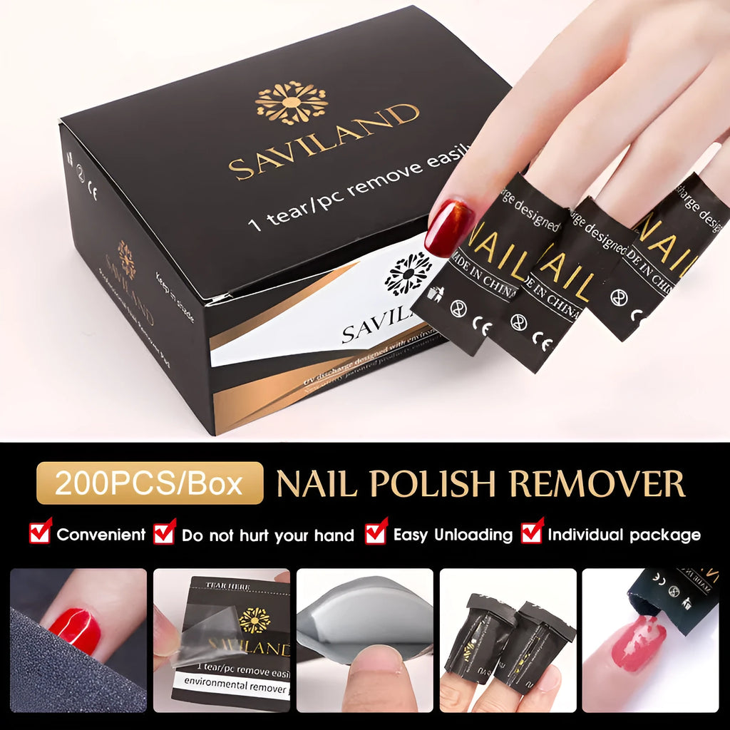 Nail Polish Remover Wraps 200PCS per Box Quick and Easy Gel Polish Removal Encapsulated Self-Contained Cotton for Builder Gel Led Gel Extension Glue 132mm x 53.5mm x 103mm Box Size Black