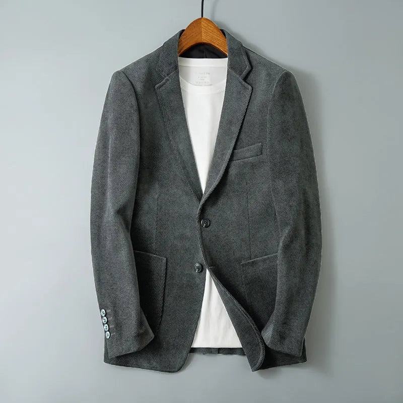 Slim-fit single-breasted polyester jacket in khaki, Korean style, long sleeves, straight hem