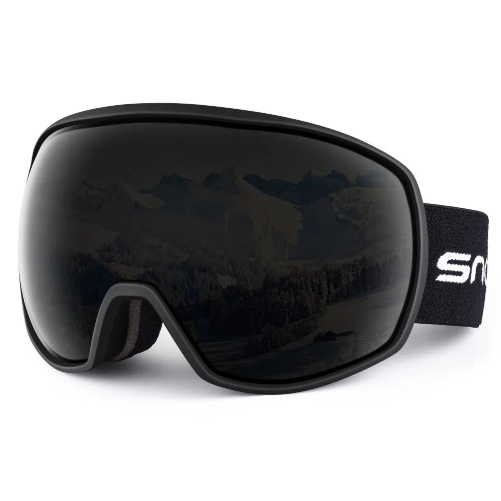 Double-layer anti-fog ski goggles in glossy white frame with pink dual lens and SNOWLEDGE laser logo