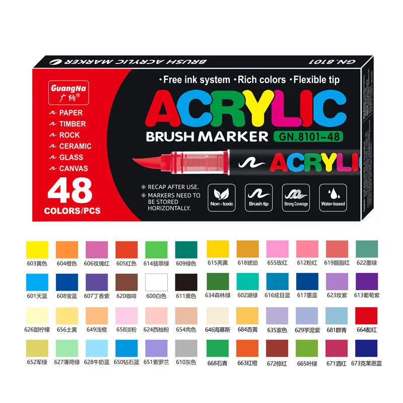 Set of straight liquid acrylic marker pens with soft heads in multiple colours for art and graffiti.