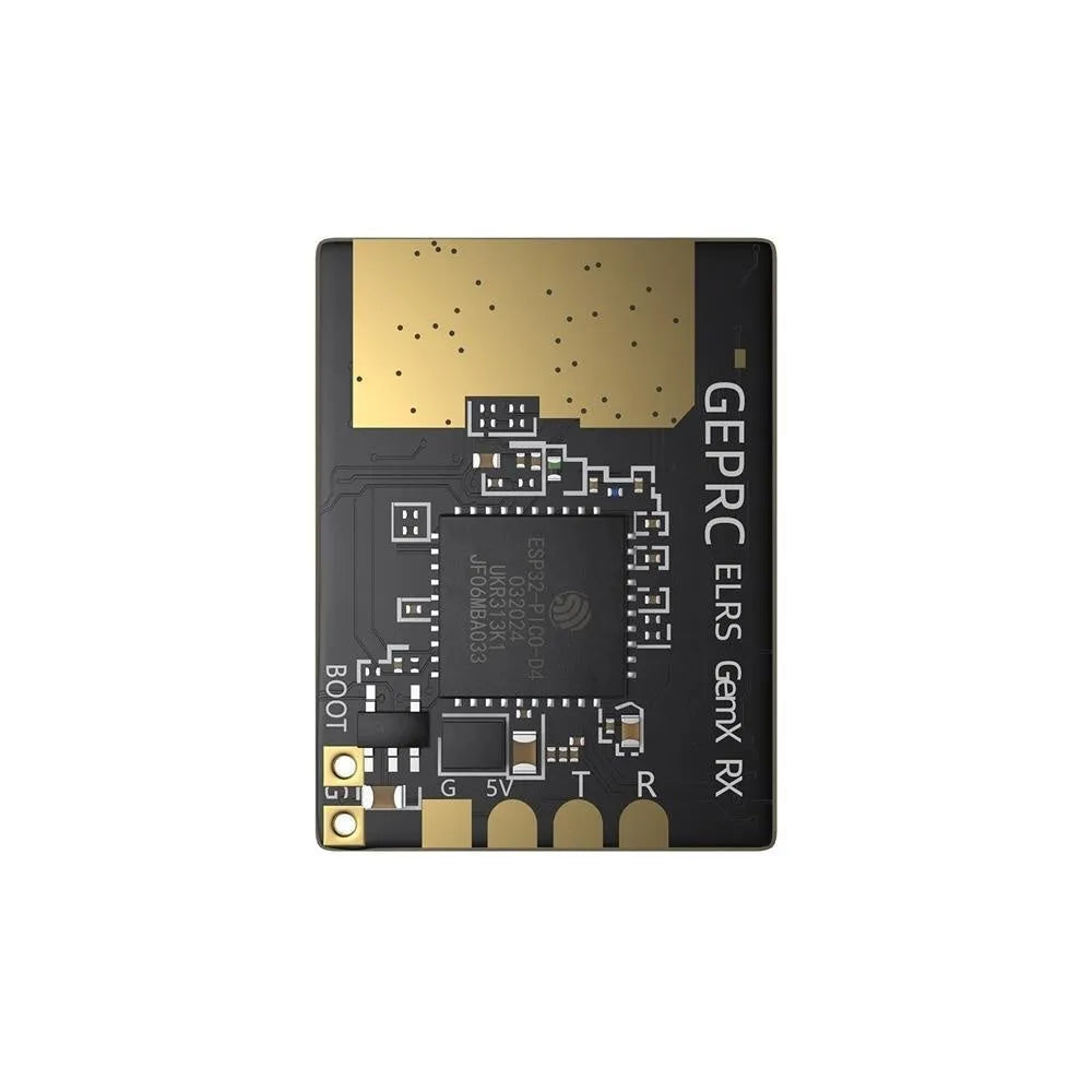 FPV ELRS dual-frequency 915MHz 2.4GHz receiver on metal base with two T-shaped antennas and wiring.