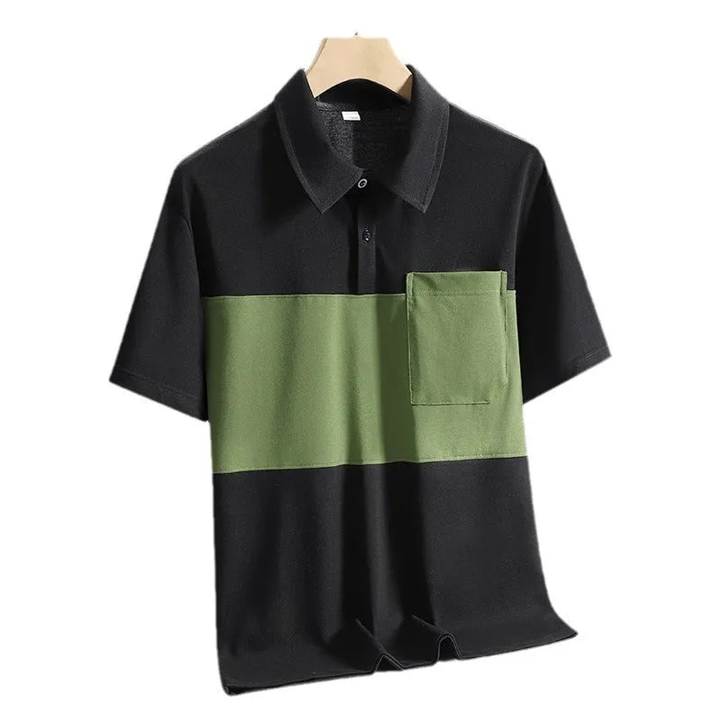 Men's ice silk quick-dry polo shirt in black with short sleeves and collar