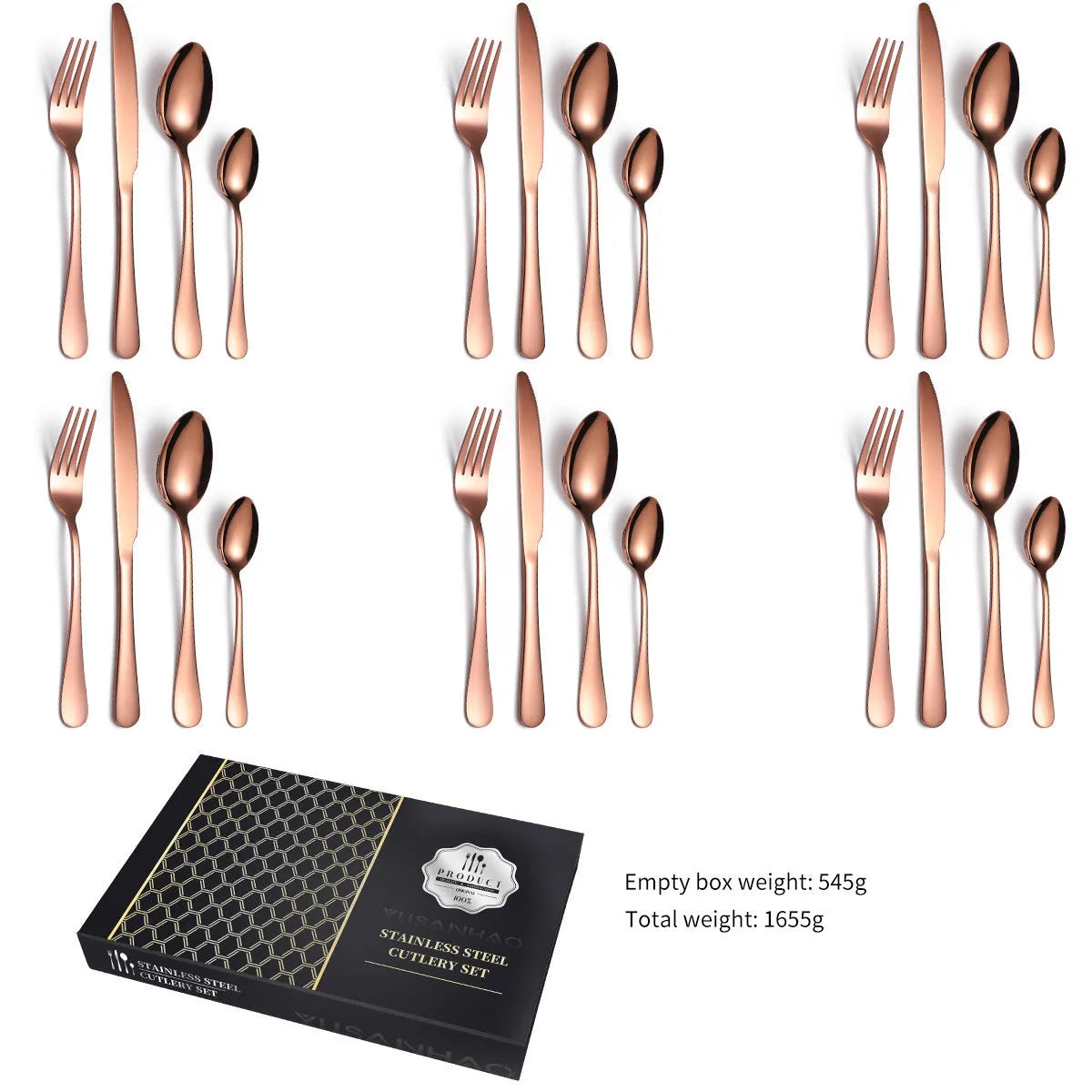 24 piece 18/10 stainless steel cutlery set with silver finish, includes knives, forks, and spoons for service of six