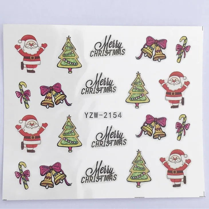 Christmas explosion models water transfer nail stickers with full coverage festive designs in 23 styles on white background