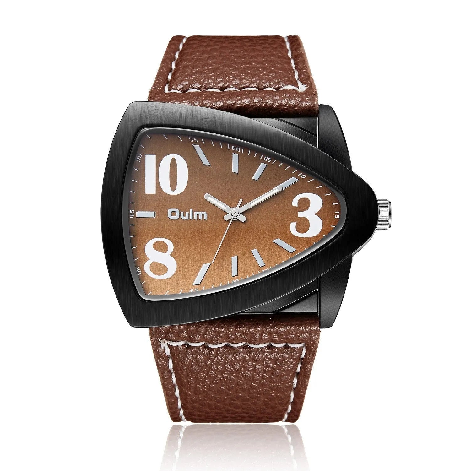 Men's brown casual watch with triangular geometric strap design and quartz movement