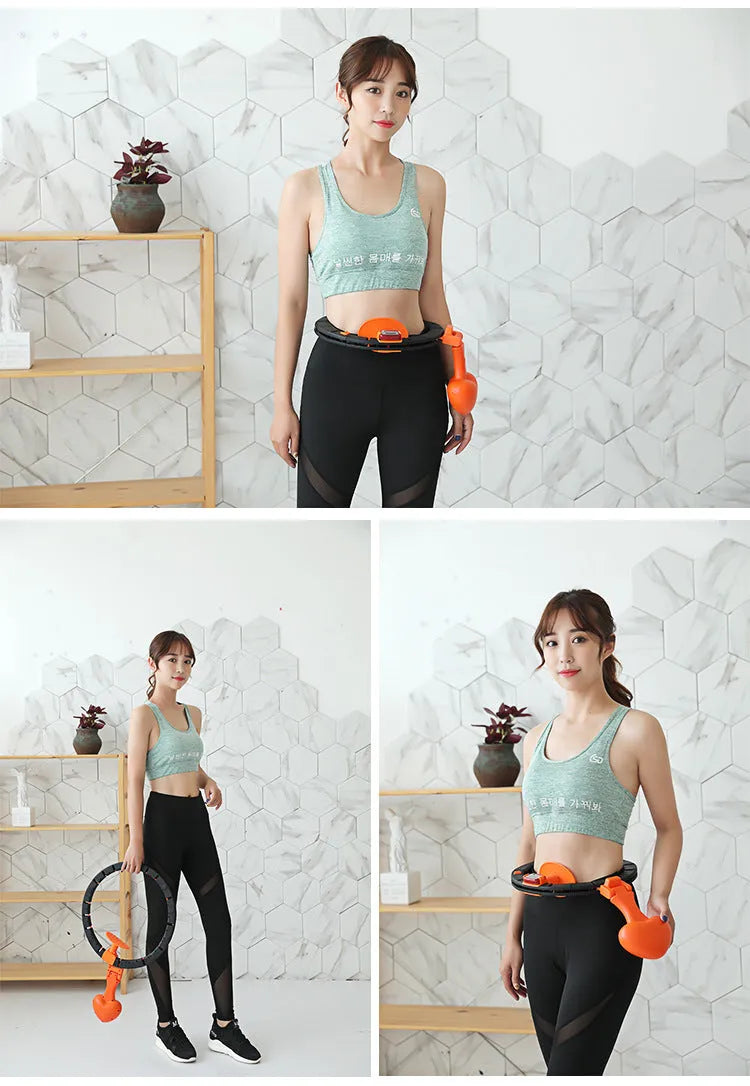 Smart hoop fitness auto-counting detachable weight black nylon material adjustable waist slimming ring