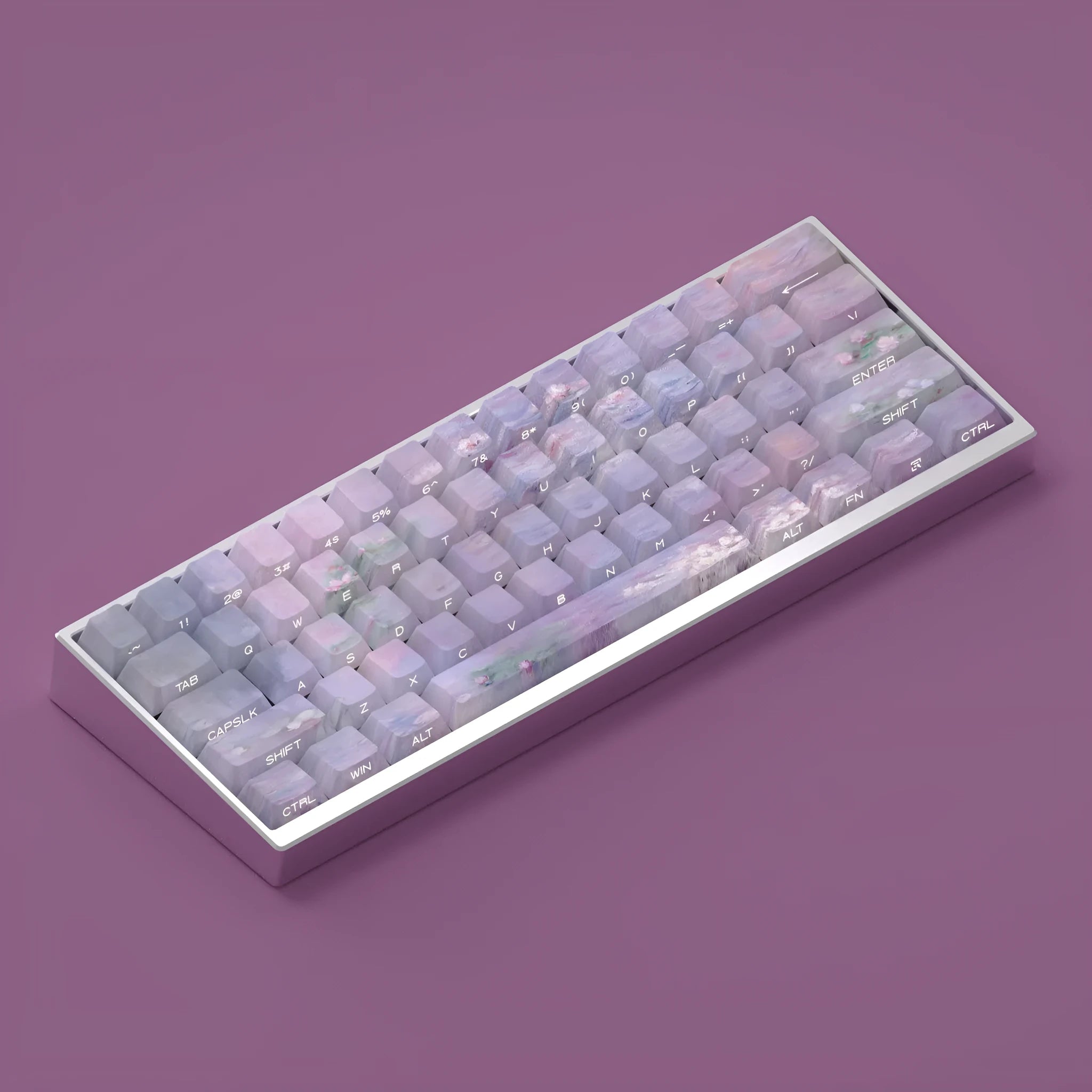 Wenshao Sleeping Lotus side-carved translucent PBT keycap set with 130 keys for mechanical keyboards.