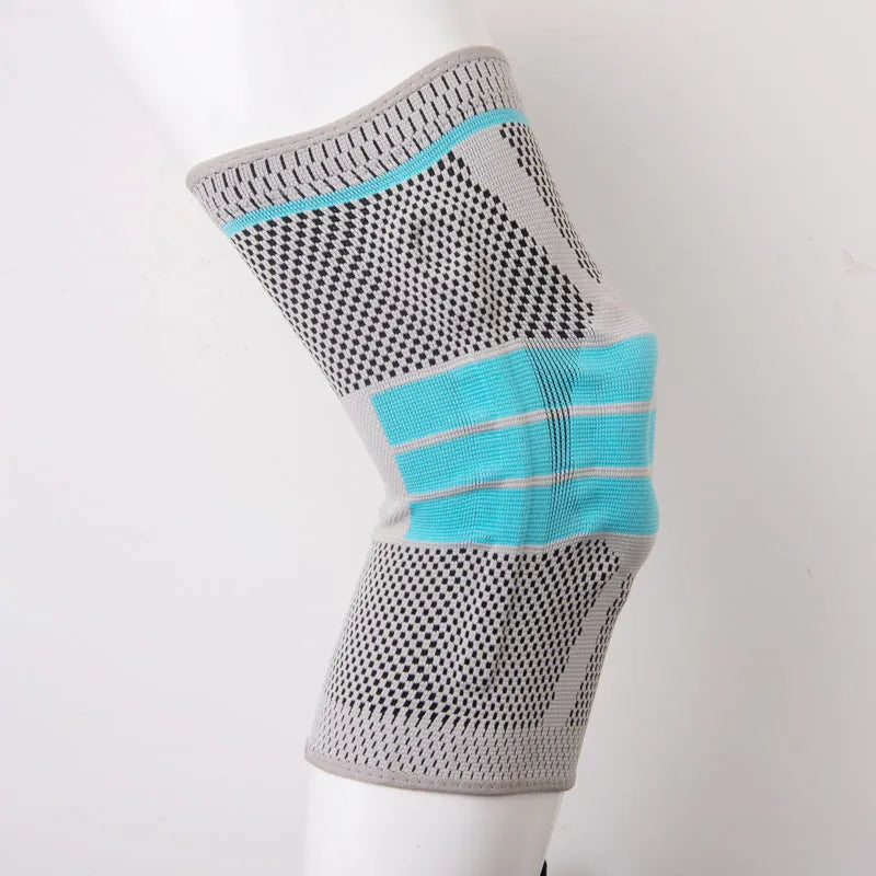 Sky blue silicone and elastic fibre knee pads for running and basketball sports.