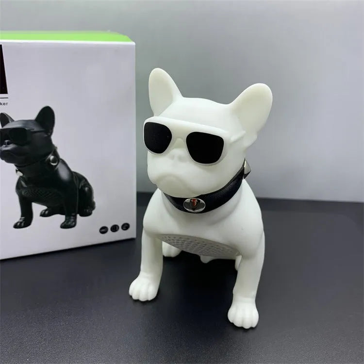 Mini bulldog-shaped Bluetooth portable speaker in black, red, or white colour options