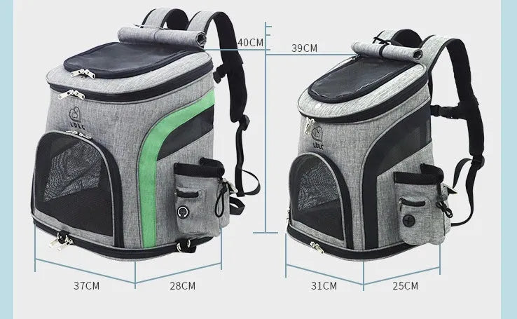 Breathable nylon pet backpack for pets up to 20 kg in grey colour with medium-to-hard structure